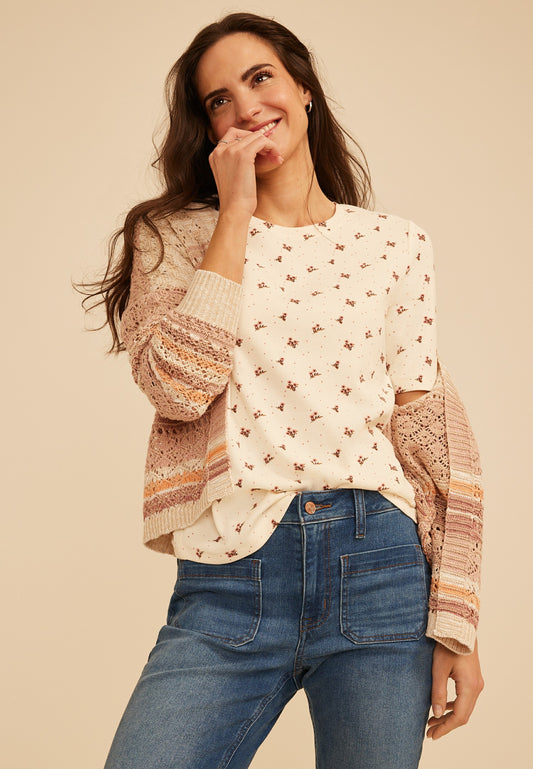 Maurices 24/7 Floral Ribbed Elbow Sleeve Tee