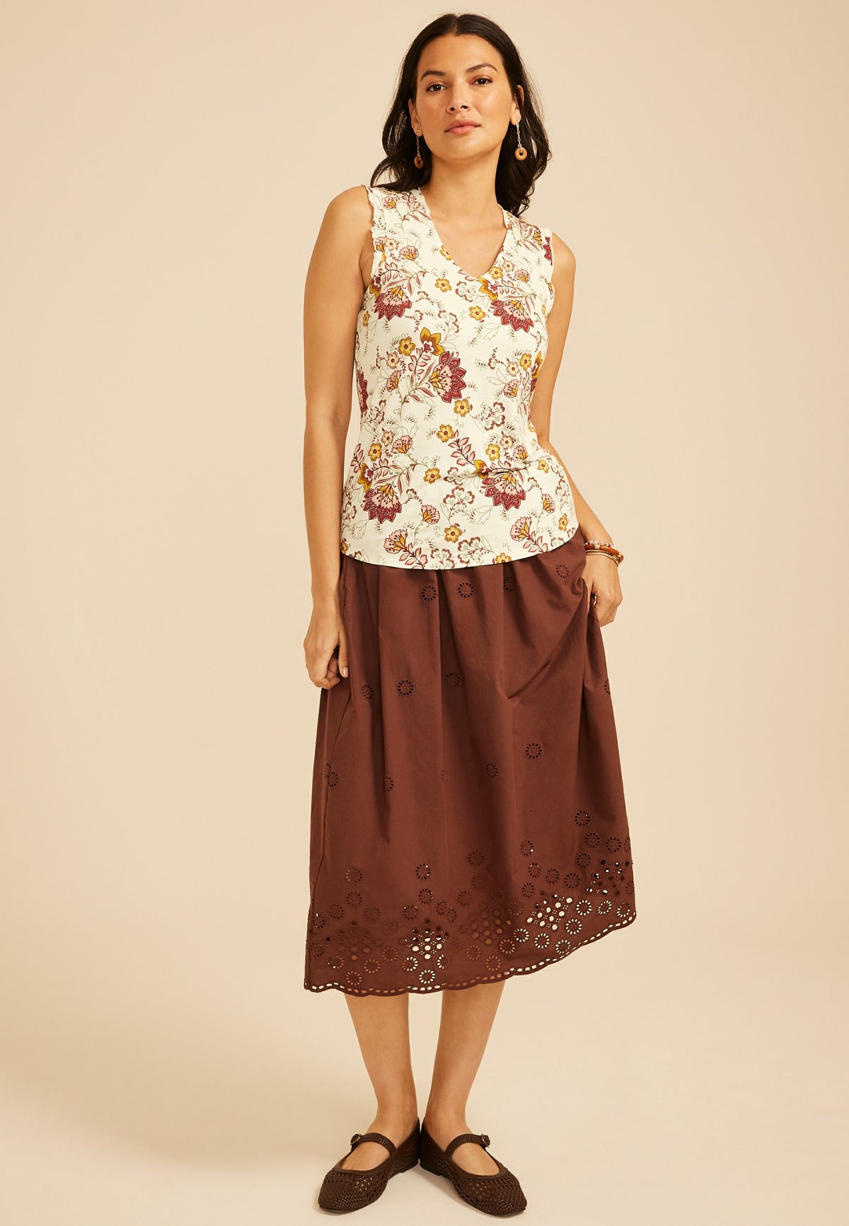 Maurices Floral Print Ruffle Trim V Neck Tank Top