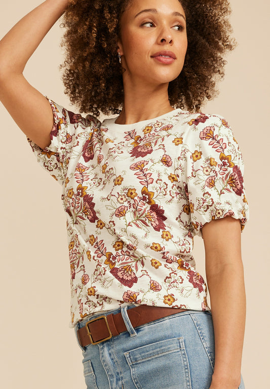 Maurices 24/7 Bubble Sleeve Floral Print Tee