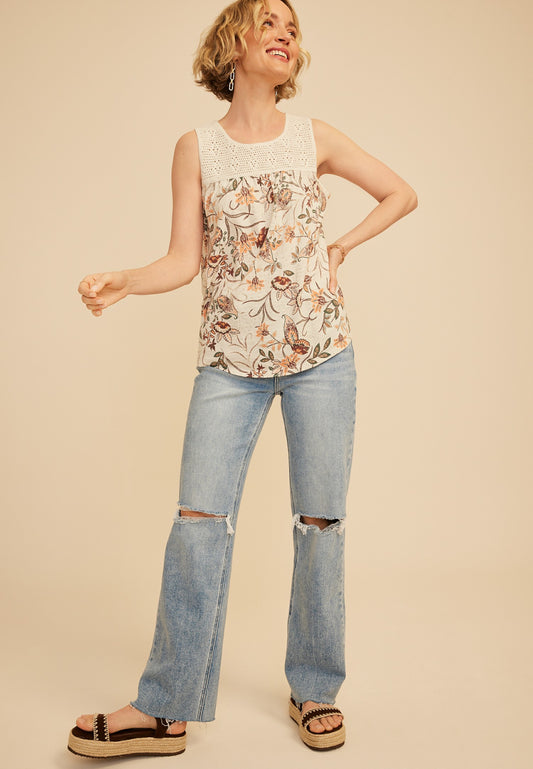 Maurices Floral Crochet Yoke Tank Top