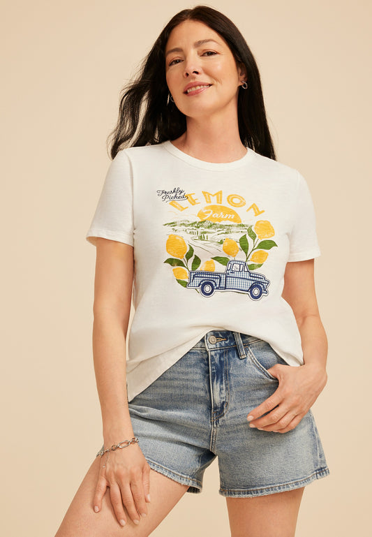 Maurices Gingham Lemon Farm Embroidered Classic Fit Graphic Tee
