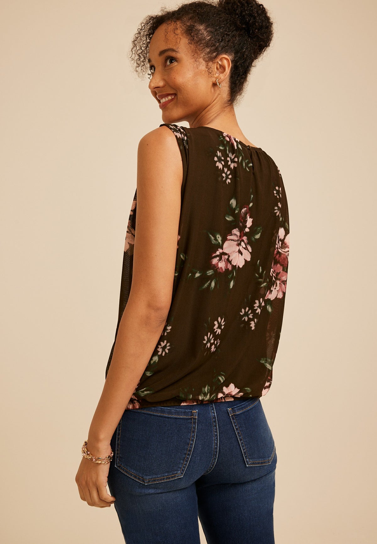 Maurices Floral Mesh Bubble Hem Tank Top