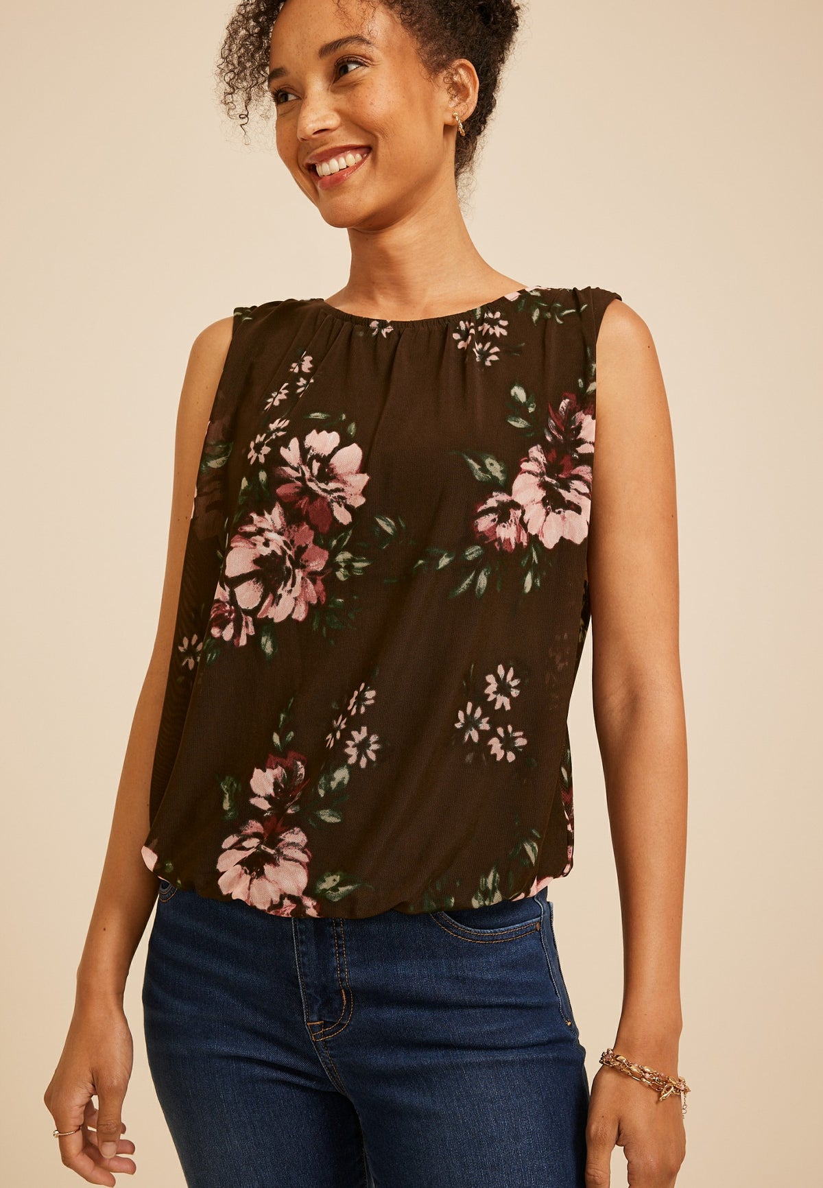 Maurices Floral Mesh Bubble Hem Tank Top