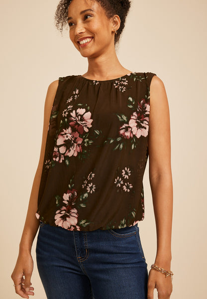 Maurices Floral Mesh Bubble Hem Tank Top