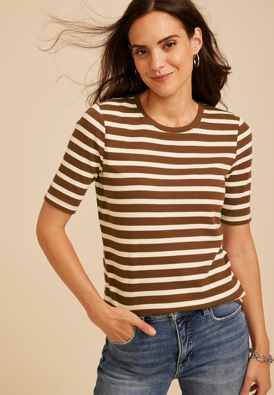 Maurices 24/7 Striped Ribbed Elbow Sleeve Tee