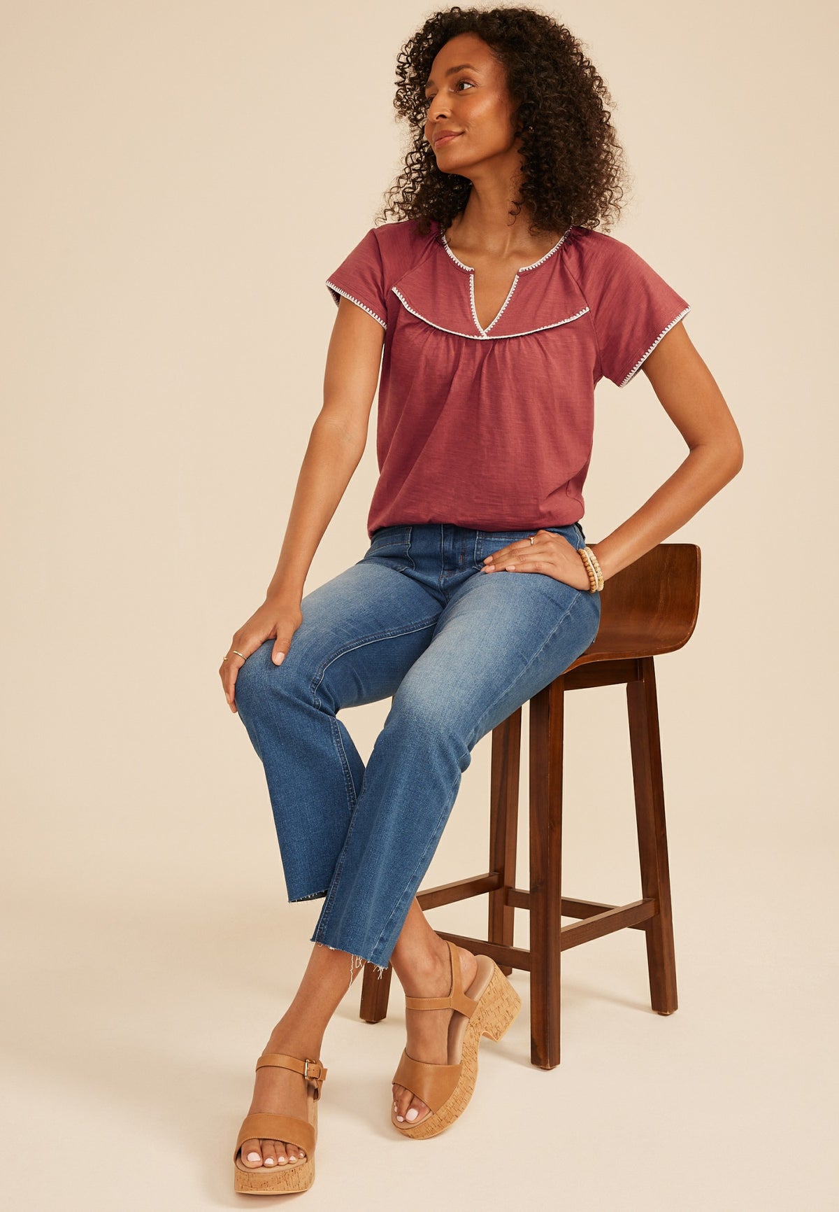 Maurices Embroidered Whipstitch Flutter Sleeve Top