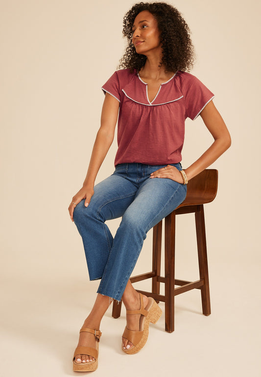 Maurices Embroidered Whipstitch Flutter Sleeve Top