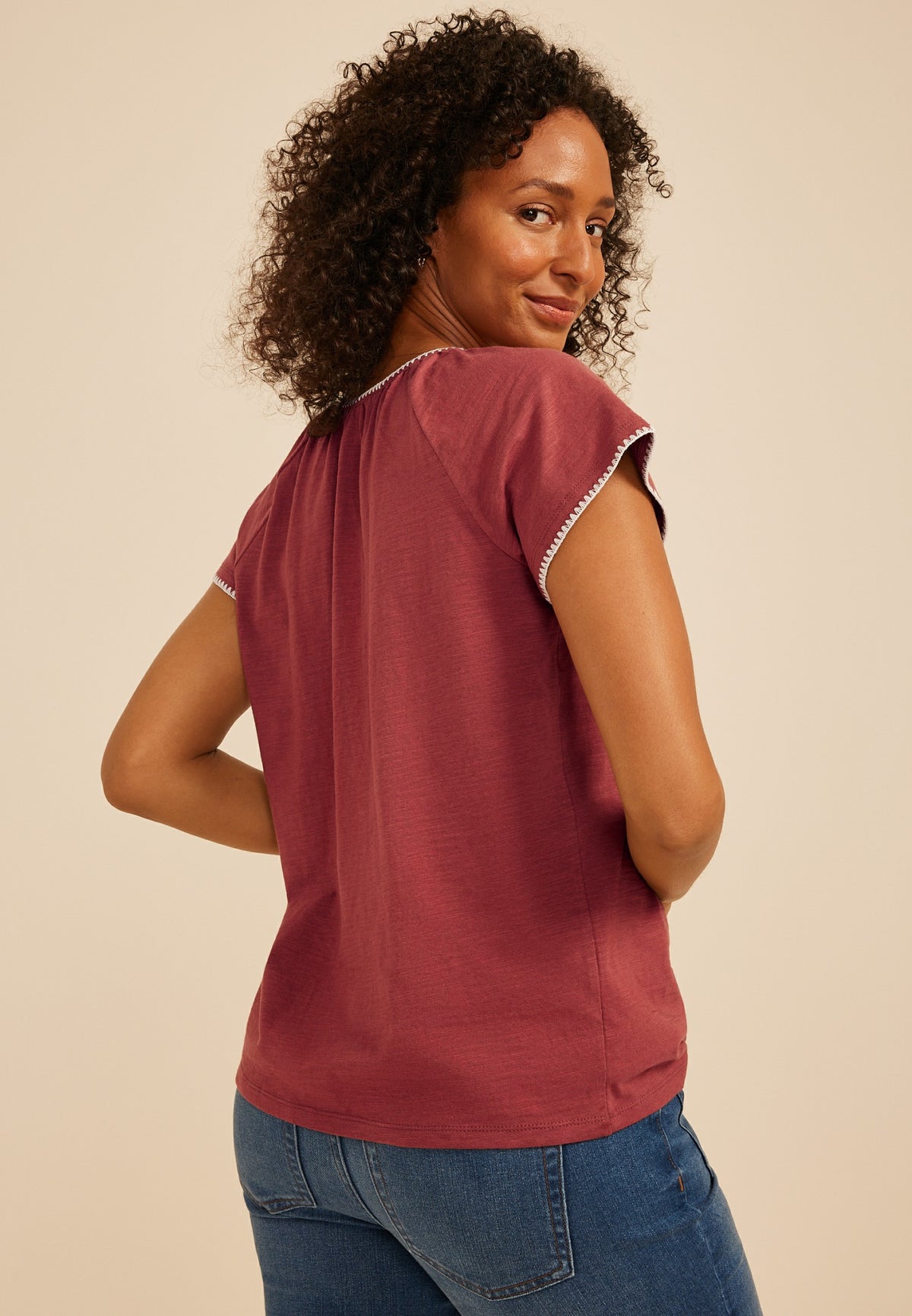 Maurices Embroidered Whipstitch Flutter Sleeve Top