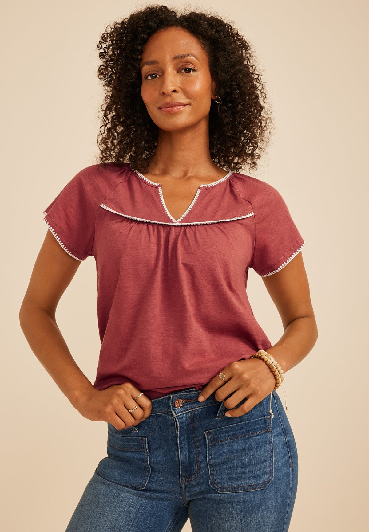 Maurices Embroidered Whipstitch Flutter Sleeve Top