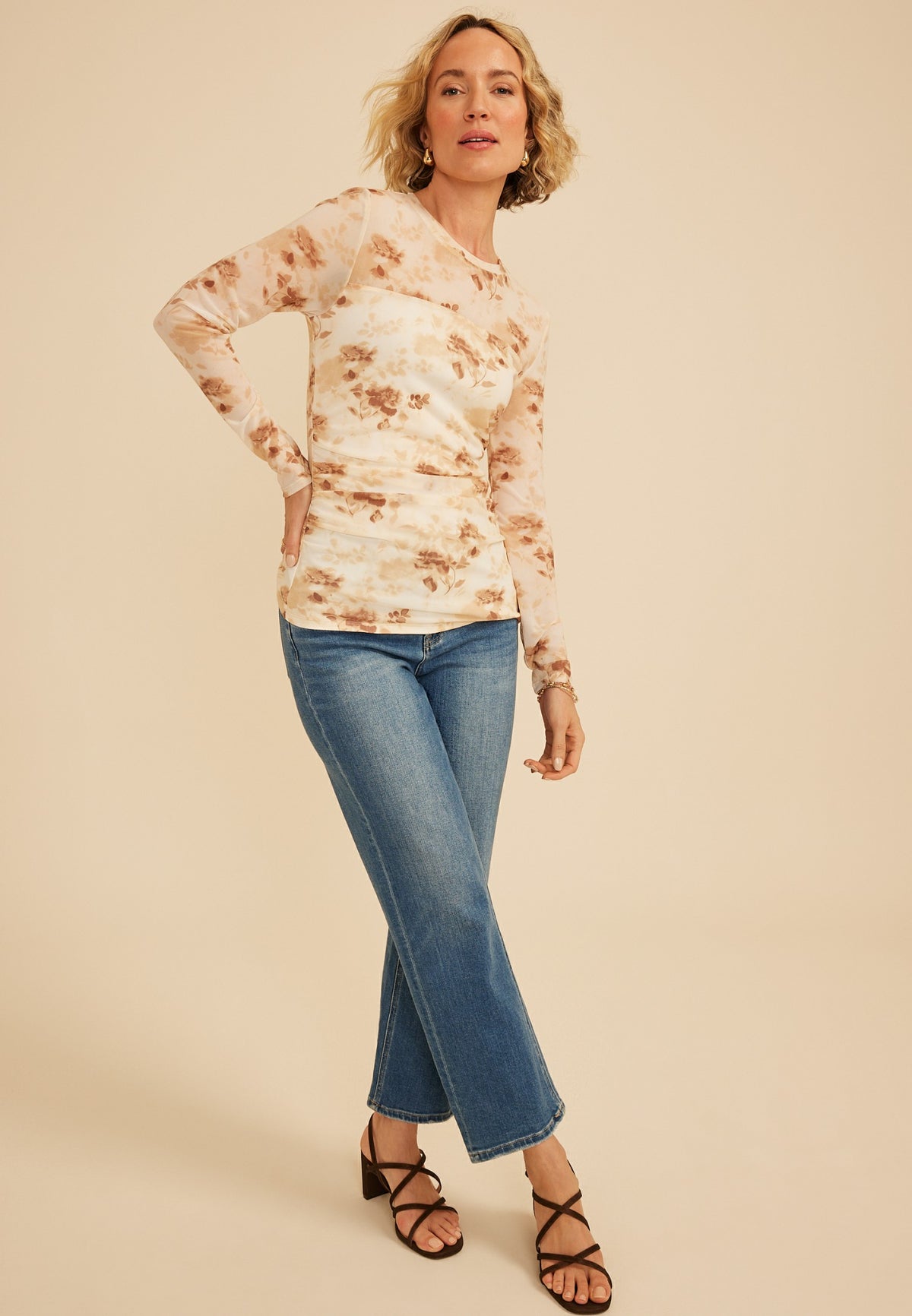 Maurices Floral Mesh Long Sleeve Top
