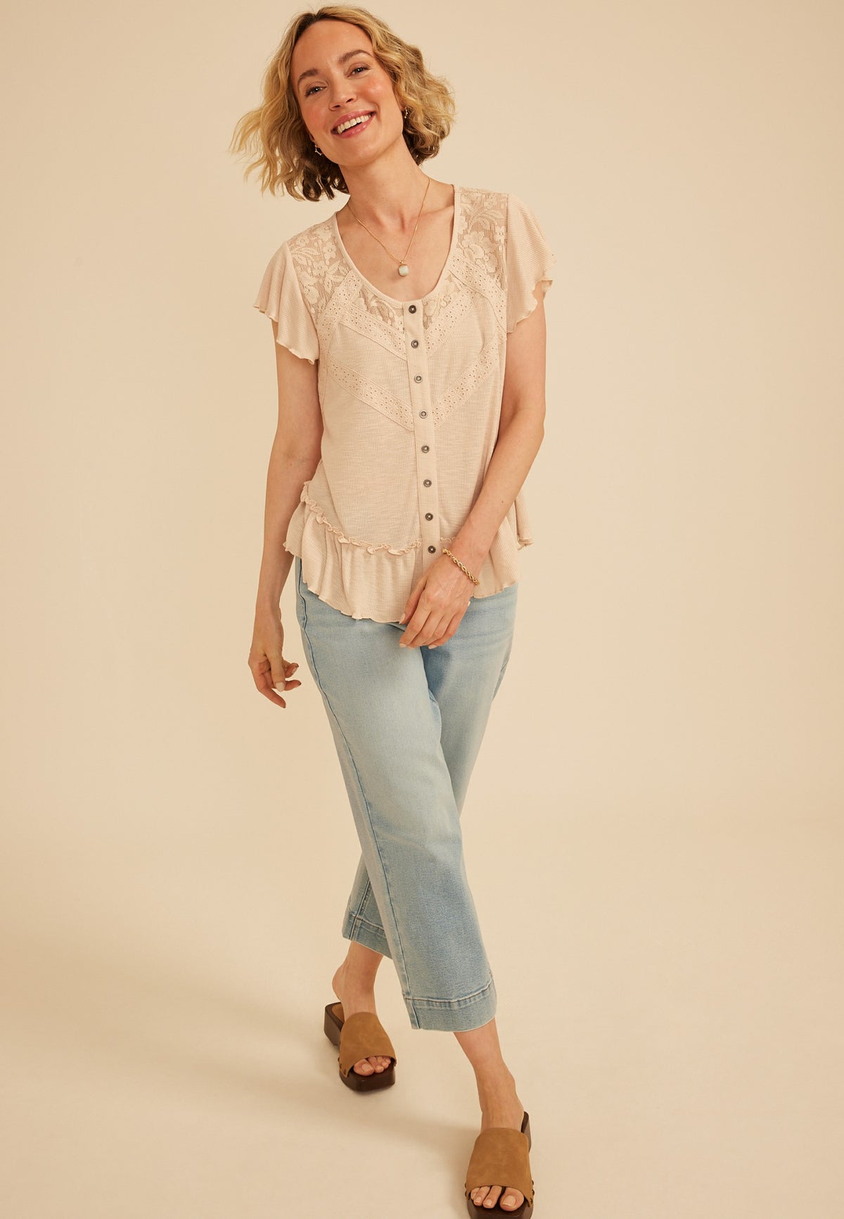 Maurices Lace Trim Button Front Top