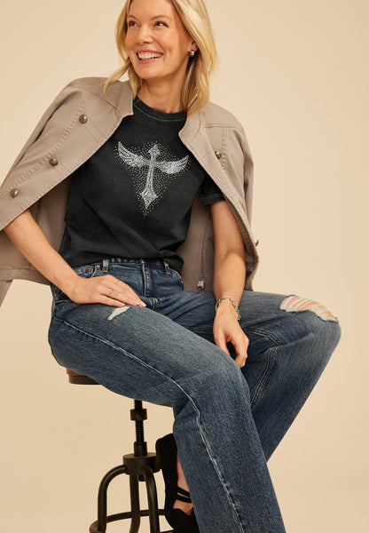 Maurices Rhinestone Winged Cross Standard Fit Graphic Tee