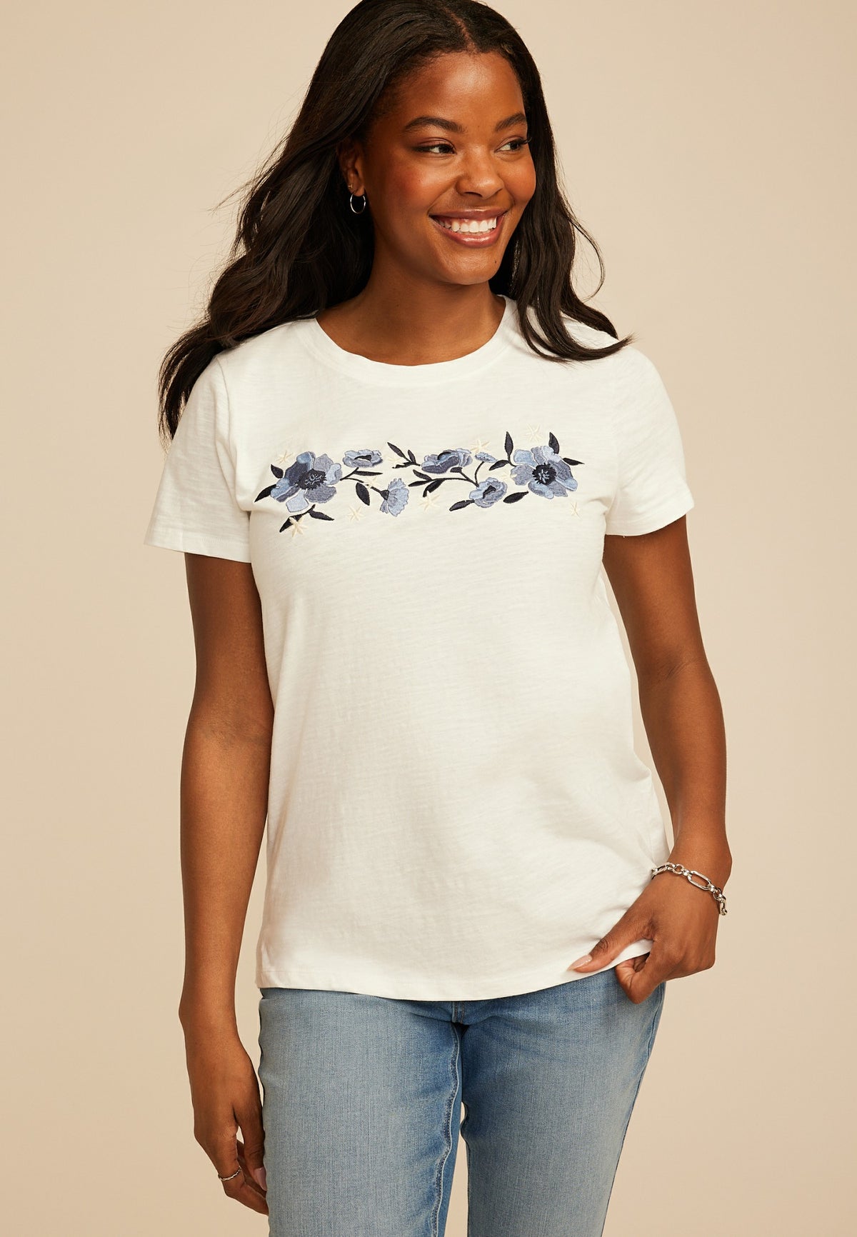 Maurices Floral Embroidered Classic Fit Graphic Tee