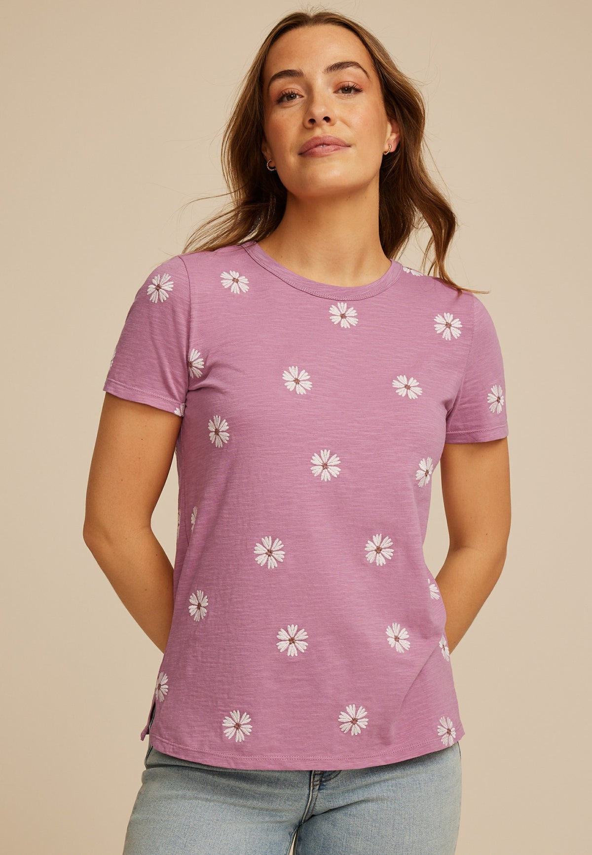 Maurices 24/7 Dawson Floral Embroidered Crew Neck Tee