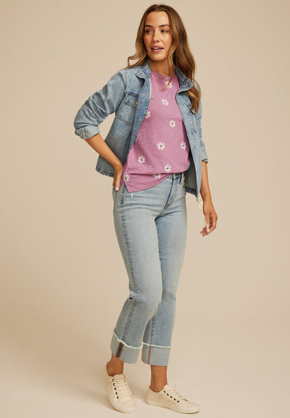 Maurices 24/7 Dawson Floral Embroidered Crew Neck Tee