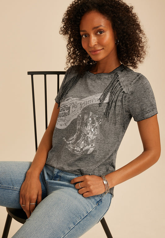 Maurices Country Music Fringe Trim Classic Graphic Tee