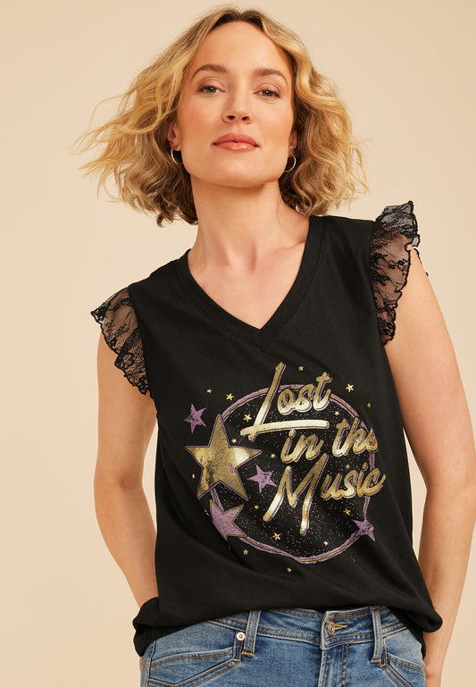 Maurices Lost In The Music Lace Trim Classic Fit Graphic Tee
