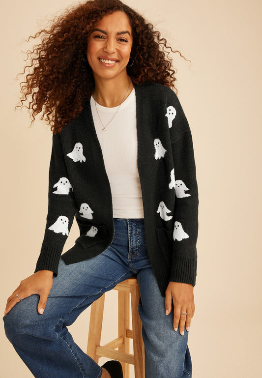 Maurices Beaded Ghost Open Front Cardigan
