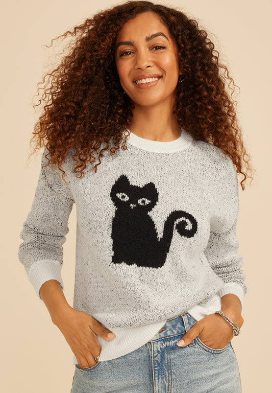 Maurices Black Cat Icon Crew Neck Sweater