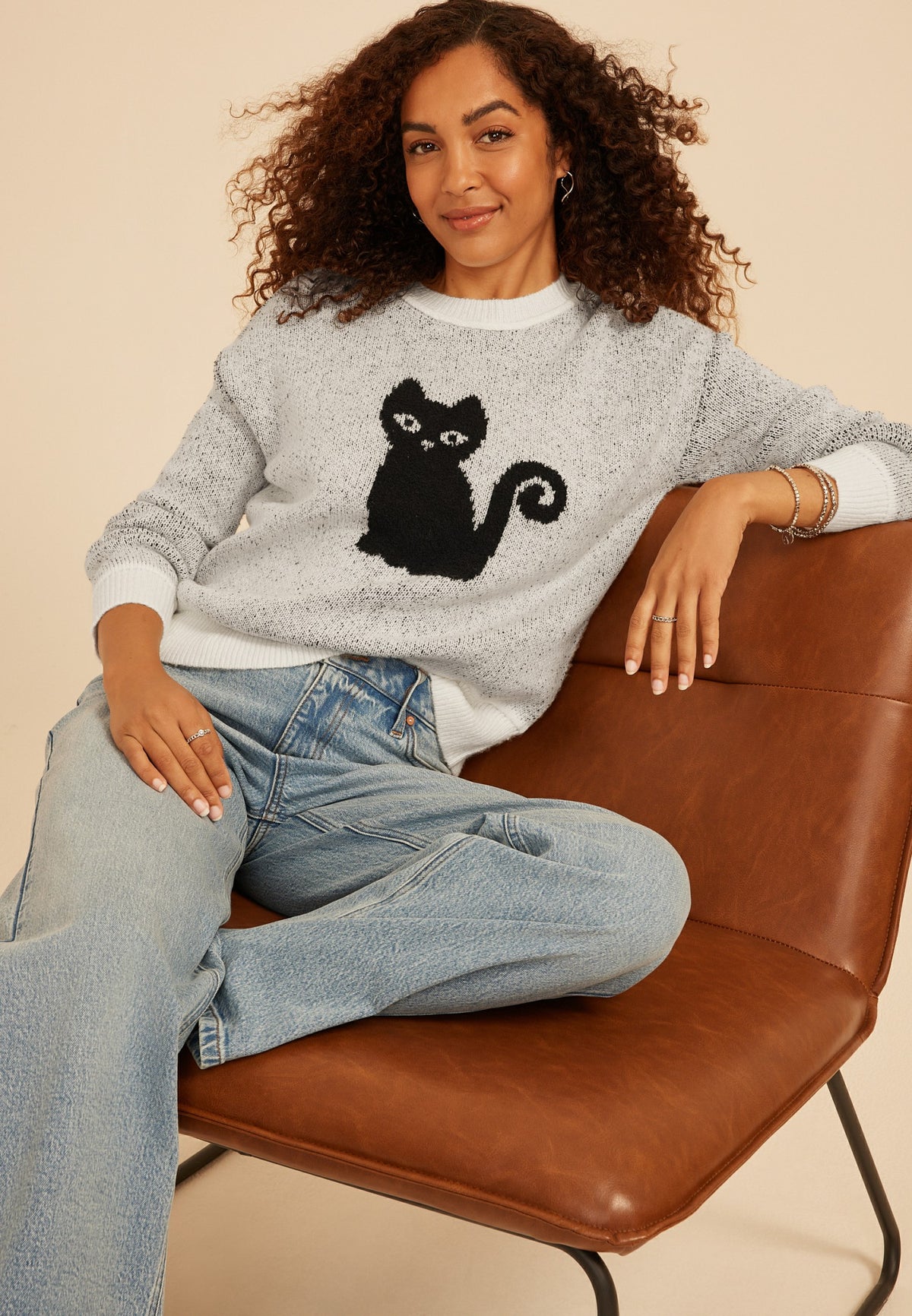 Maurices Black Cat Icon Crew Neck Sweater