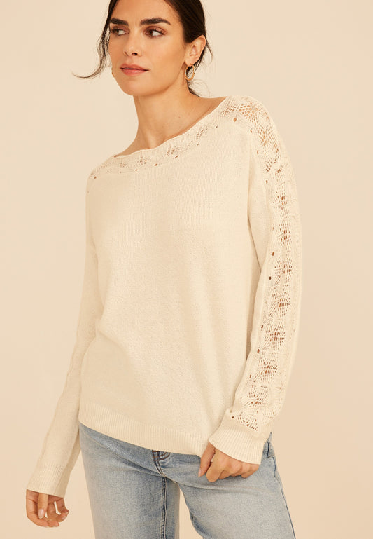 Maurices Lace Pointelle Trim Boat Neck Sweater
