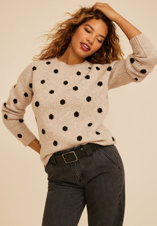 Maurices Neutral Dot Crew Neck Sweater
