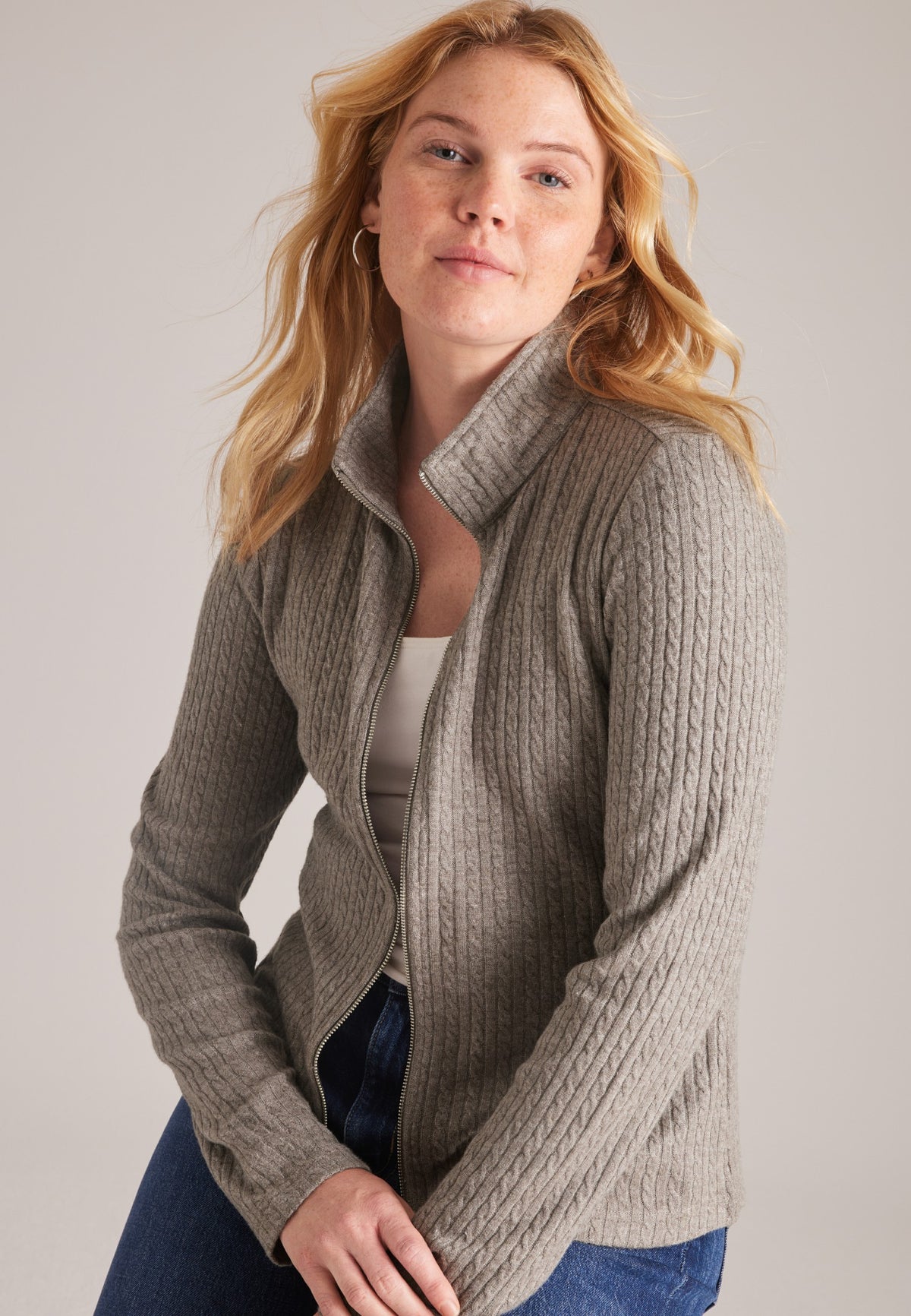 Maurices Double Zipper Cable Cardigan