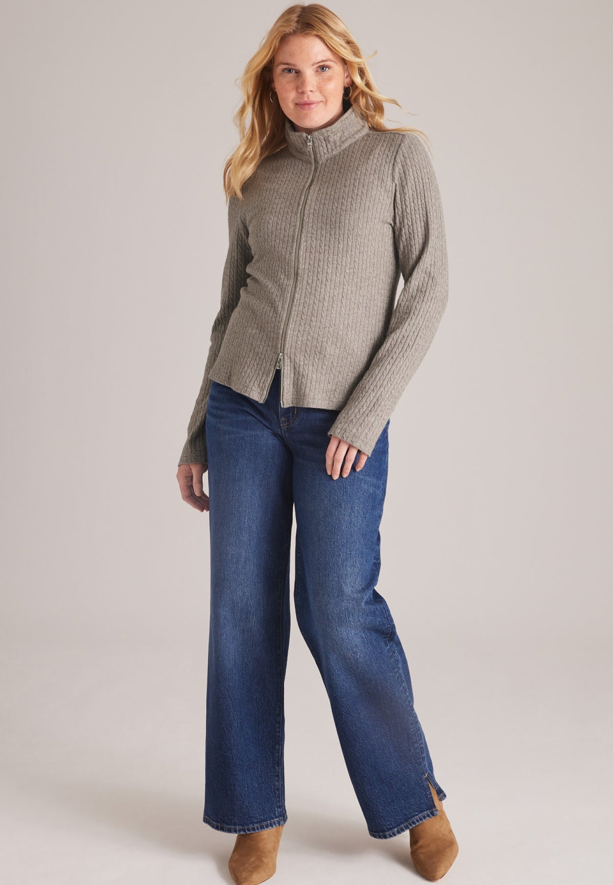 Maurices Double Zipper Cable Cardigan