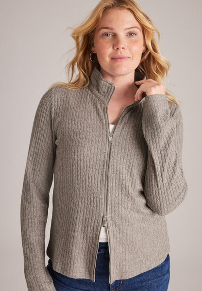 Maurices Double Zipper Cable Cardigan