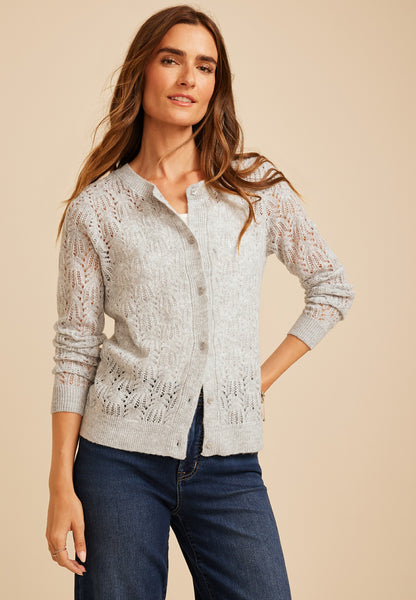 Maurices Pointelle Crew Neck Button Front Cardigan
