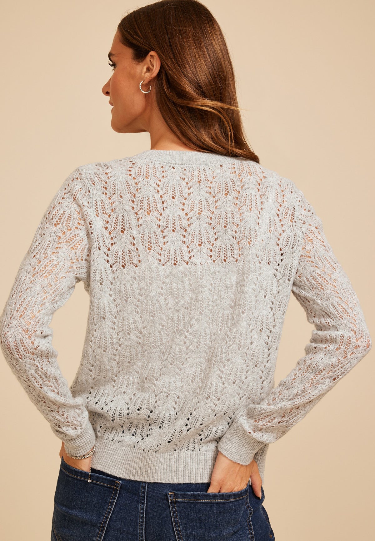Maurices Pointelle Crew Neck Button Front Cardigan