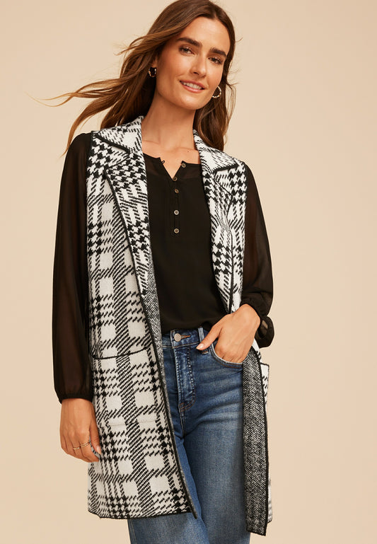 Maurices Houndstooth Open Front Duster Vest