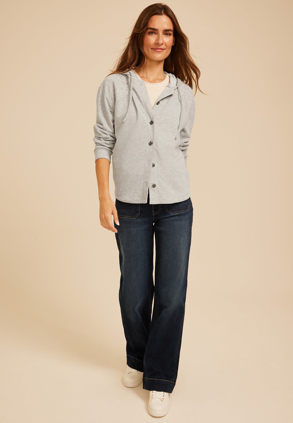 Maurices Lace Shoulder Hooded Shacket