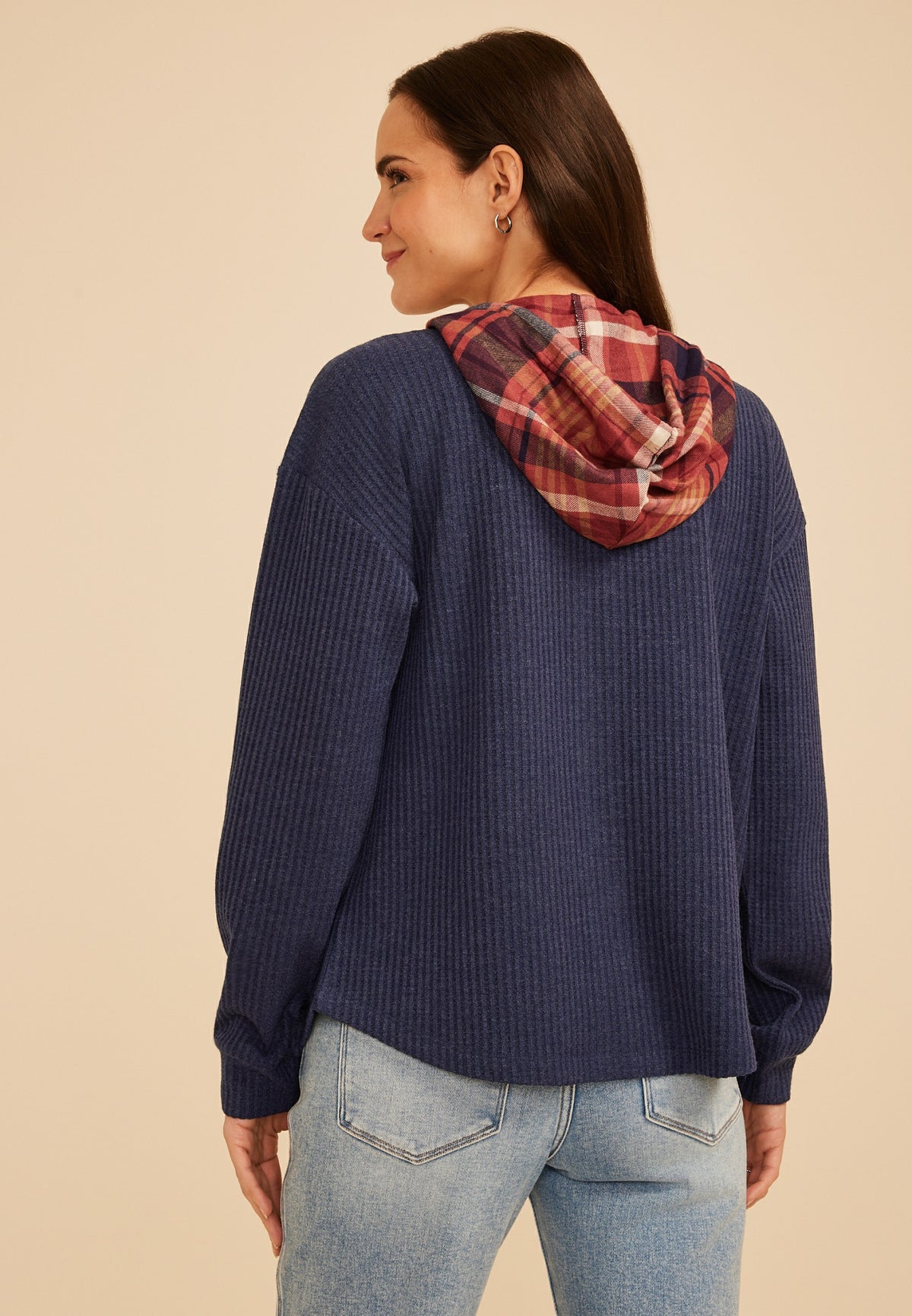 Maurices Plaid Hood Waffle Knit Shacket