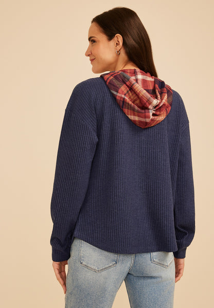 Maurices Plaid Hood Waffle Knit Shacket