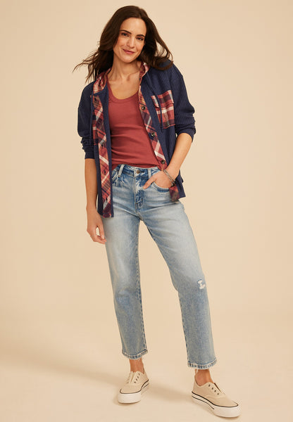 Maurices Plaid Hood Waffle Knit Shacket