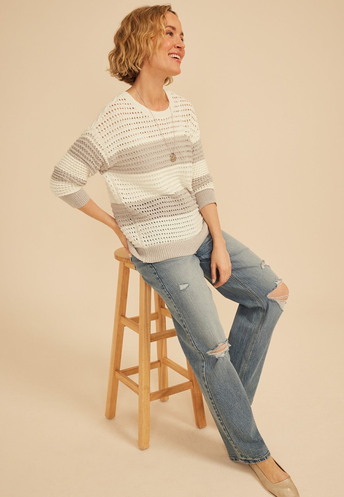 Maurices Boucle Stripe Crew Neck Sweater