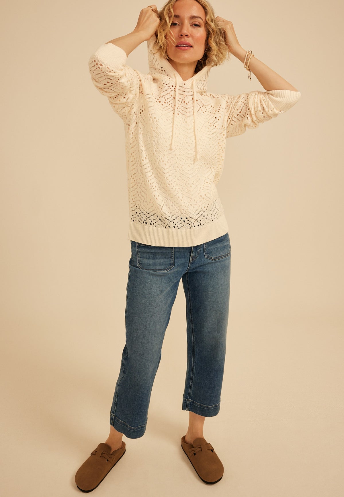 Maurices Hooded Open Stitch Crochet Pullover