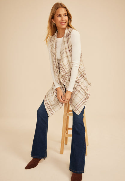 Maurices Plaid Open Front Waterfall Vest