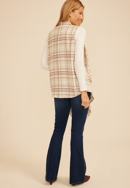 Maurices Plaid Open Front Waterfall Vest