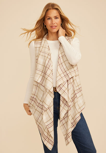 Maurices Plaid Open Front Waterfall Vest