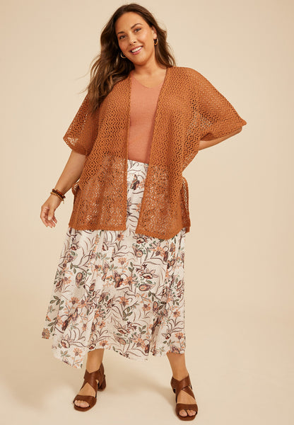 Maurices Crochet Open Front Kimono