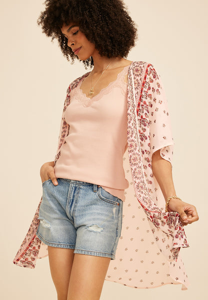 Maurices Floral Border Print Kimono