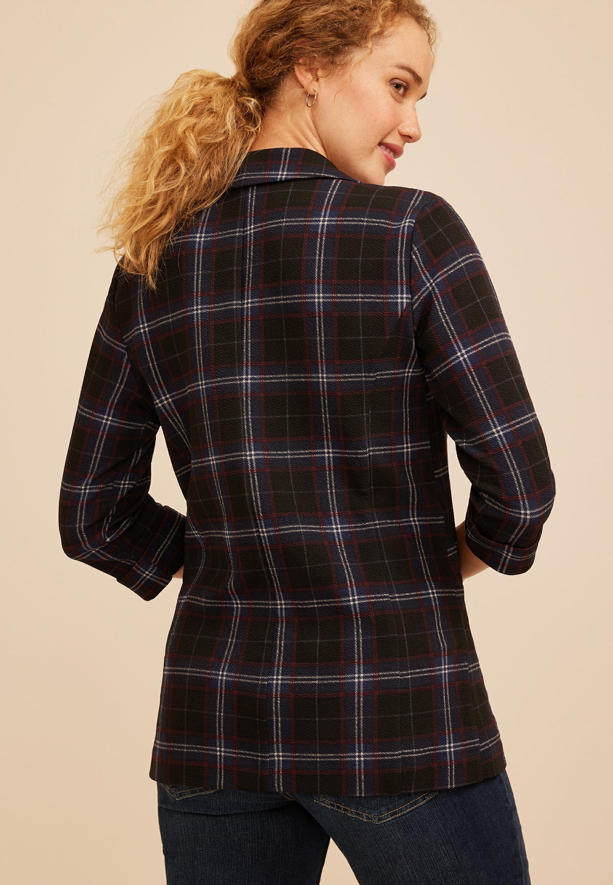 Maurices Versa 3/4 Sleeve Plaid Blazer