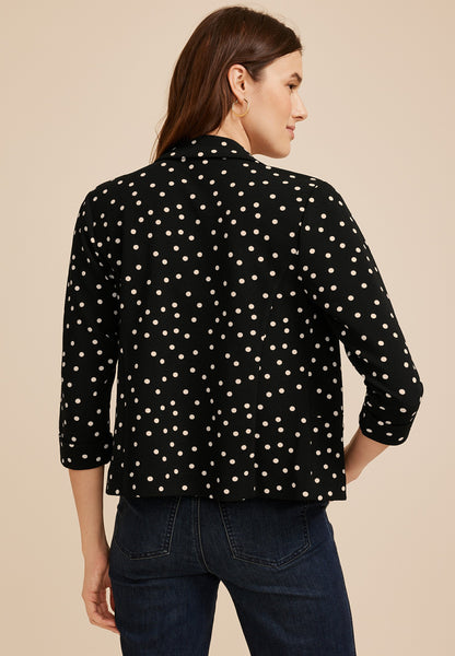 Maurices Versa Polka Dot 3/4 Sleeve Open Front Cropped Blazer