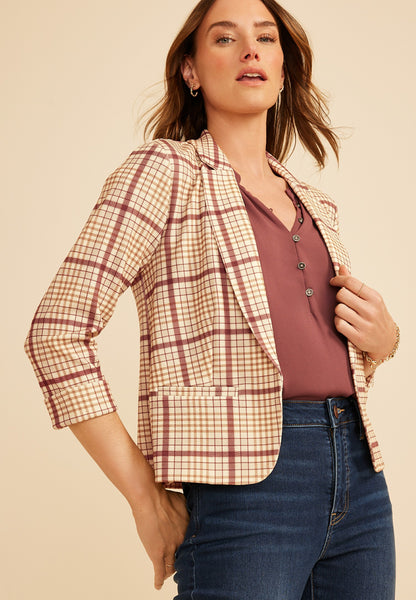Maurices Versa Cropped Plaid Blazer