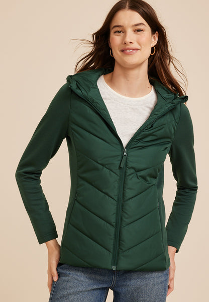 Maurices Hooded Knit Sleeve Puffer Jacket