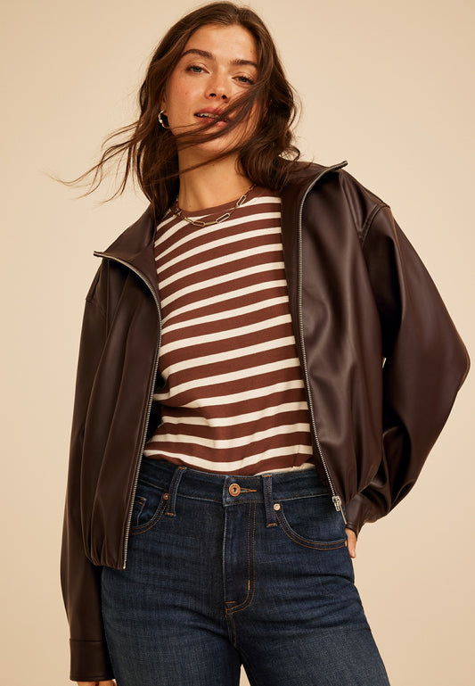 Maurices Faux Leather Bubble Hem Bomber Jacket