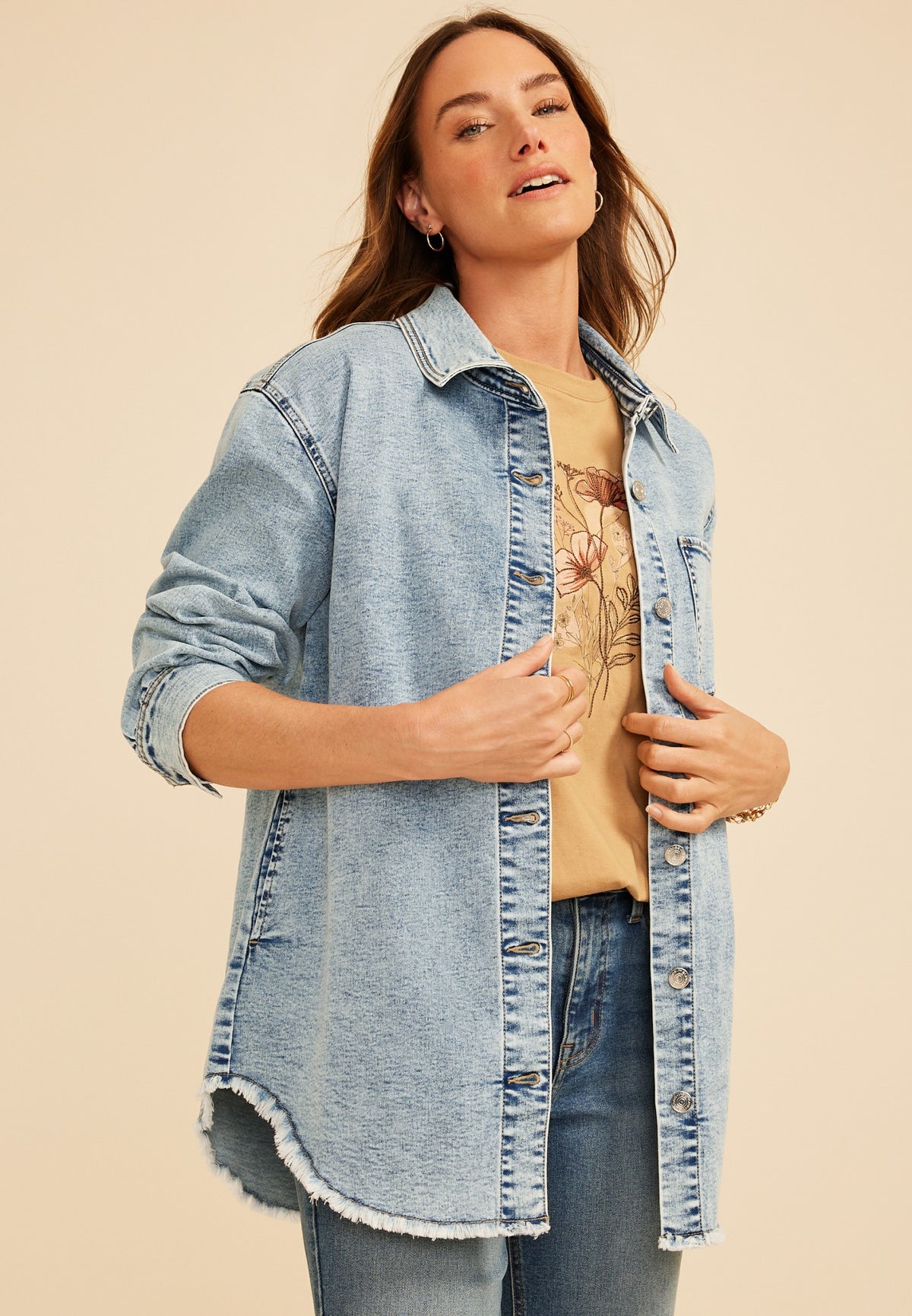 Maurices Acid Wash Fray Hem Denim Shacket