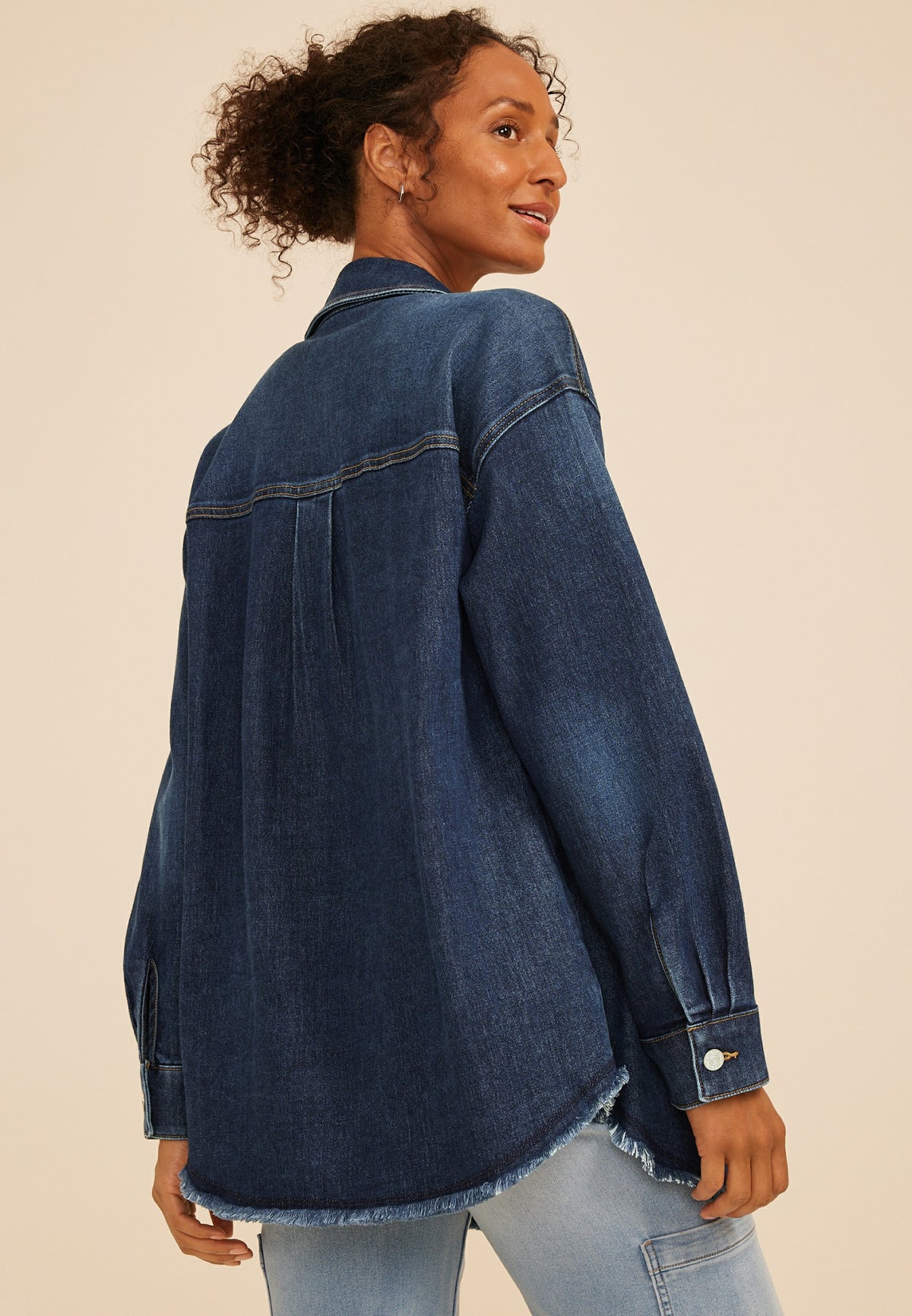 Maurices Dark Denim Fray Hem Oversized Shacket